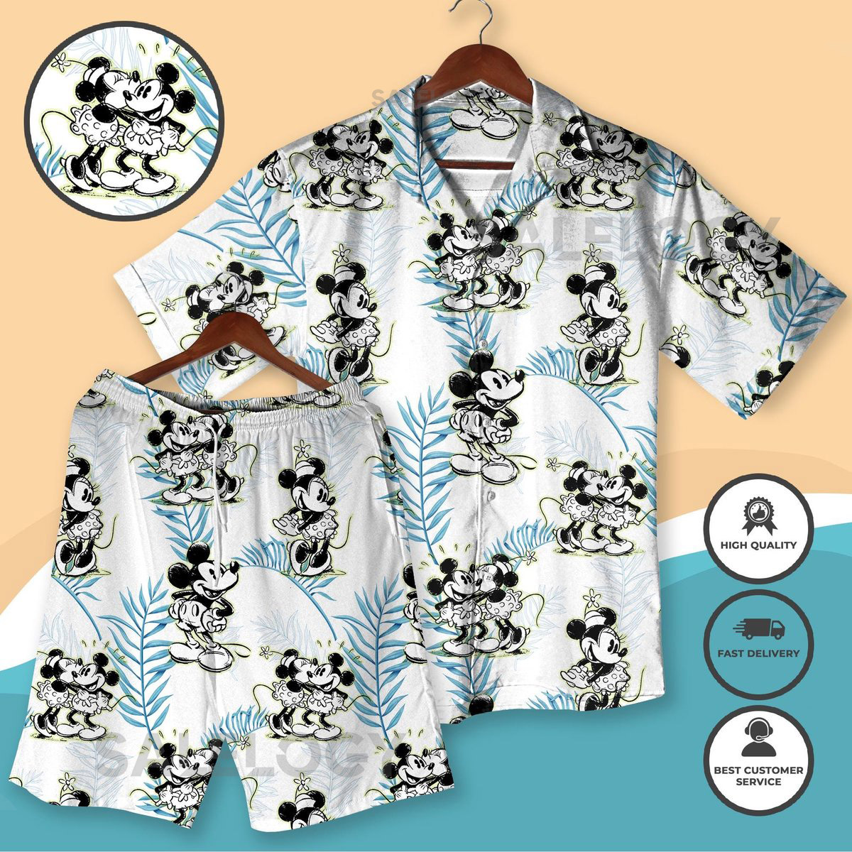 Minnie Mouse Hawaiian Shirt Shorts Cartoon Vacation Outfit Cute Summer Matching Set Unisex Beachwear Beach Shirt Summer Shirt_198