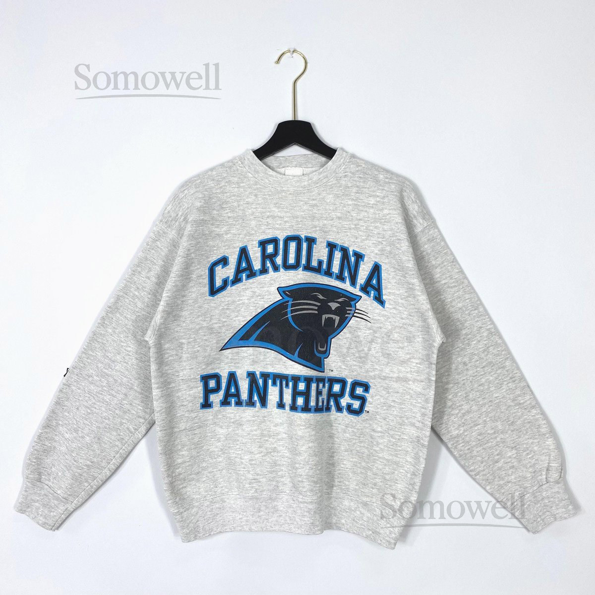 Vintage 90s Carolina Panthers Sweatshirt Crewneck Carolina Panthers Sweater Pullover Sportswear NFL Carolina Panthers Print Logo Grey Medium_934