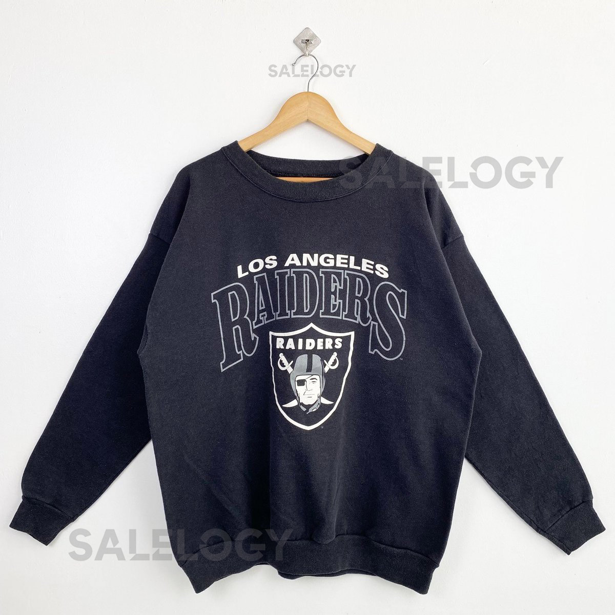 Vintage 90s Las Vegas Raiders Crewneck Sweatshirt - NFL - Print Logo - Black Faded Color - Mens L_121