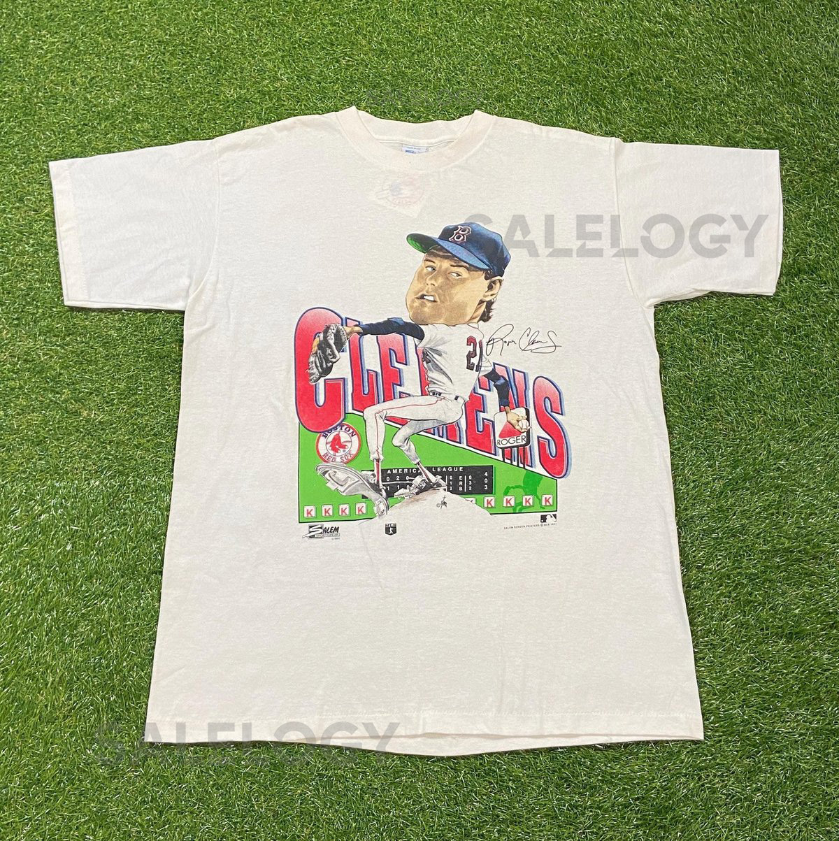 Vintage Boston Red Sox Roger Clemens Brand New T Shirt Tee Salem Sportswear Made USA Xtra Large XL New England MLB Baseball 1990s 90s_674