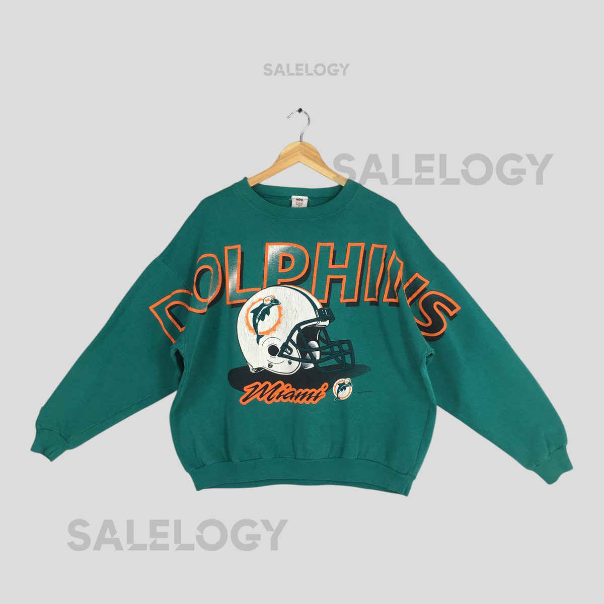 Vintage Miami Dolphins NFL Green Sweatshirt 2XLarge Miami Dolphins Big Printed Spell Out Crewneck Miami Dolphins Jumper Miami Sweater 2XL_696