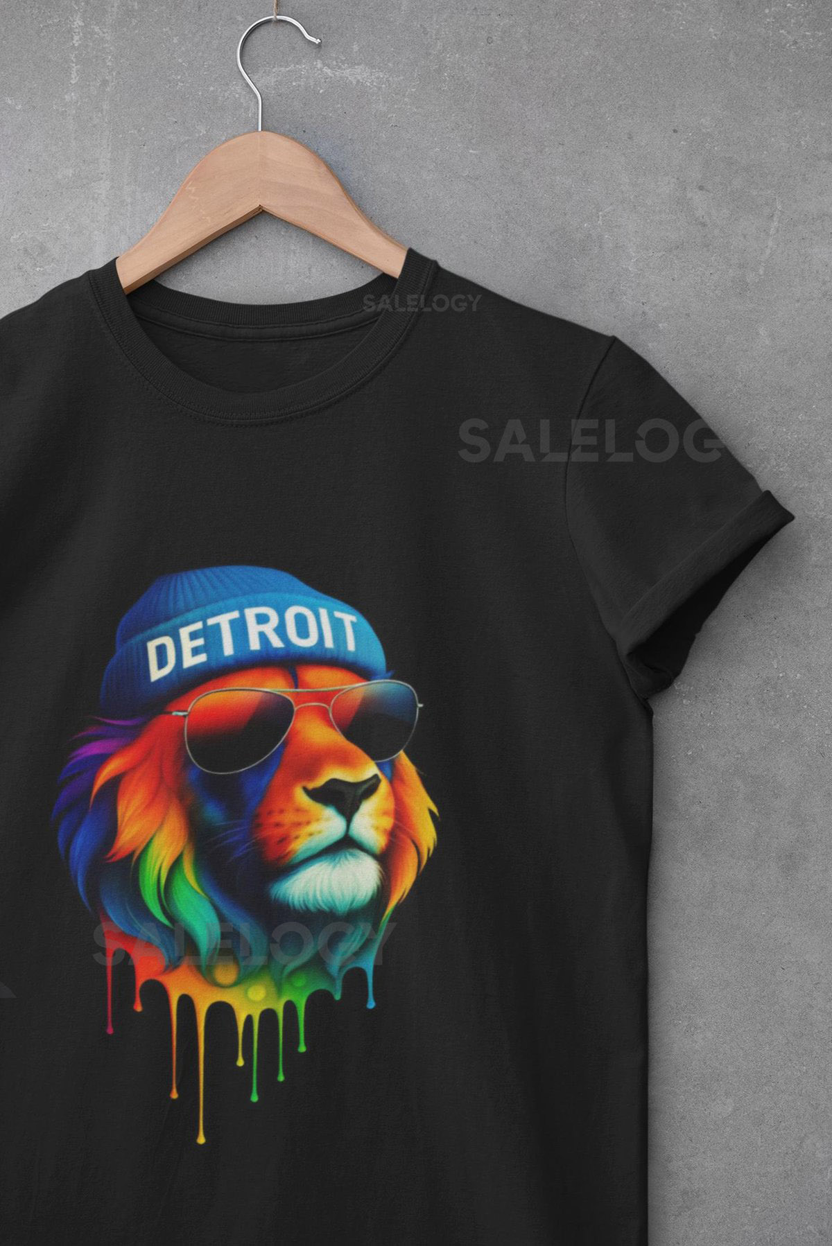 Detroit Fan Shirt Lion Beanie Sunglasses City and Sports Fan Gear Bella Canvas_97