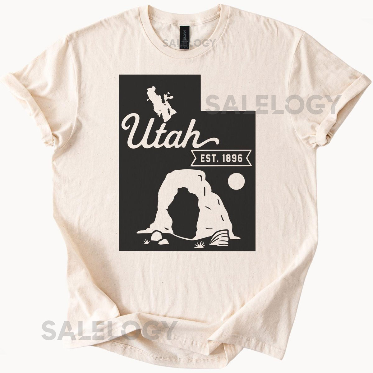 Utah State Outline Graphic T Shirt with Delicate Arch Landmark Established 1896 Nature Desert Scene Utah Tee for Outdoor Adventure_644