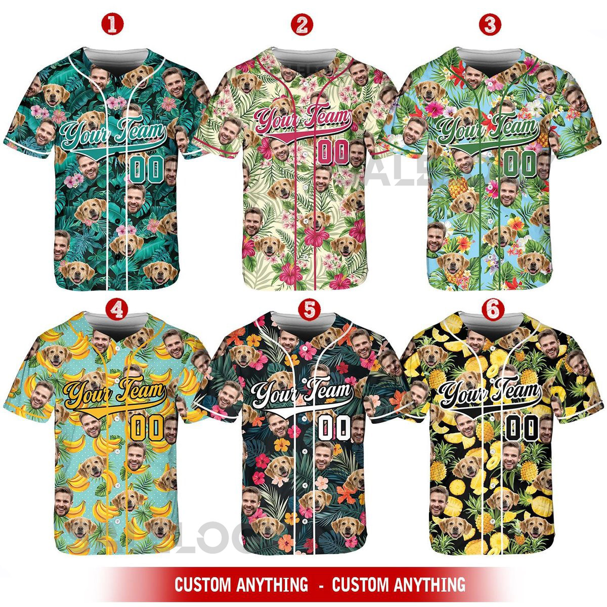 Personalized Face Dog Baseball Jersey Shirt Custom Team Name Number Tropical Baseball Shirt Funny Pet Photo Jersey Gift for Dog Lovers_86