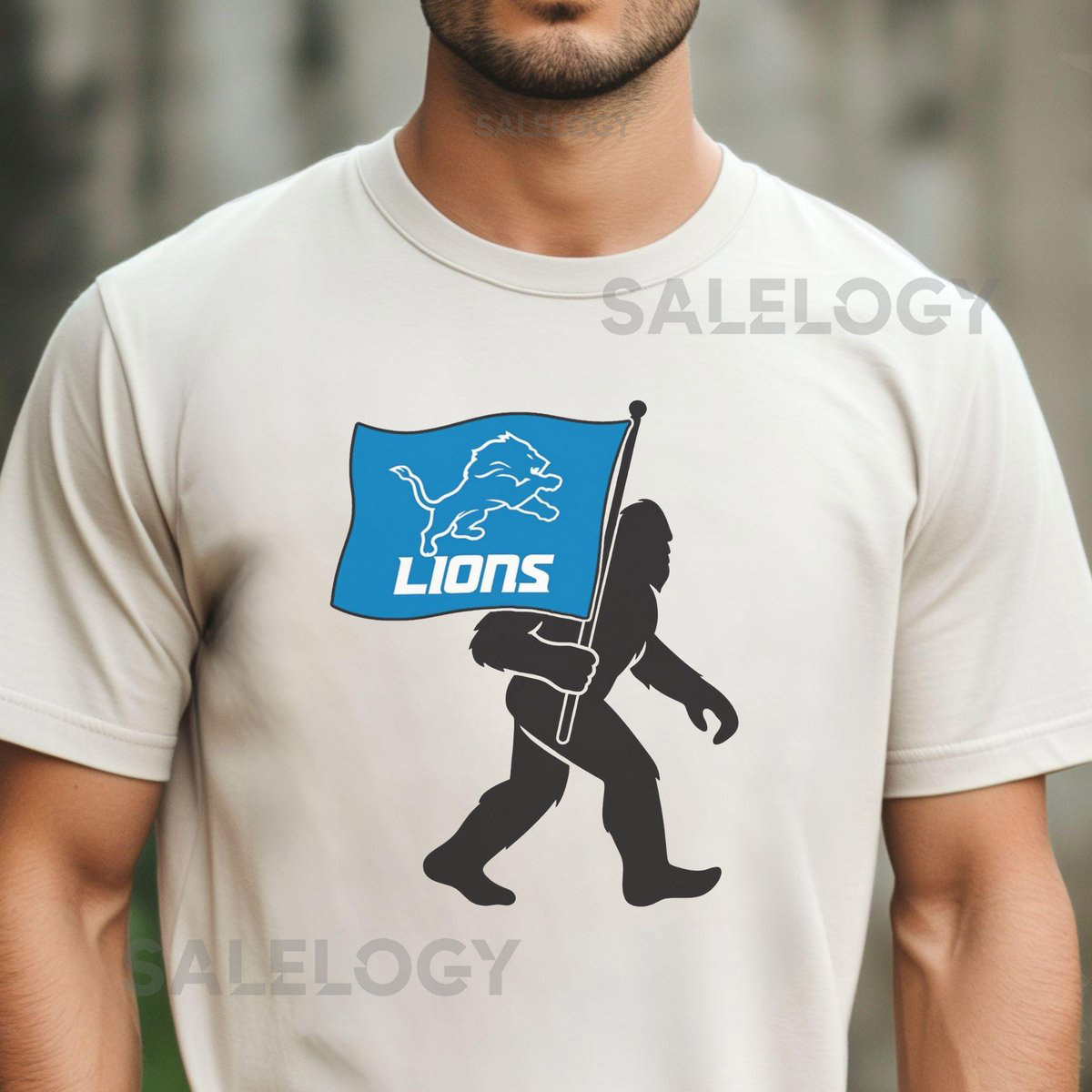 Big Foot with Detroit Lions Flag Unisex Tee Football Sports Fan Shirt Gift for Detroit Lions Fans Detroit Sports Apparel Bigfoot Shirt_35