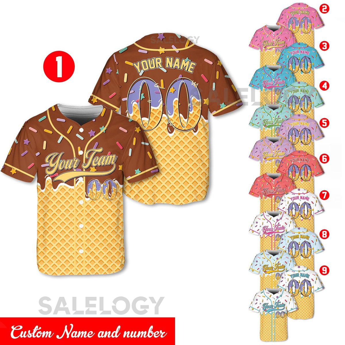 Personalized Ice Cream Baseball Jersey Custom Name and Number Shirt Baseball Mama Jersey Ice Cream Baseball Jersey Sport Matching Jersey_165