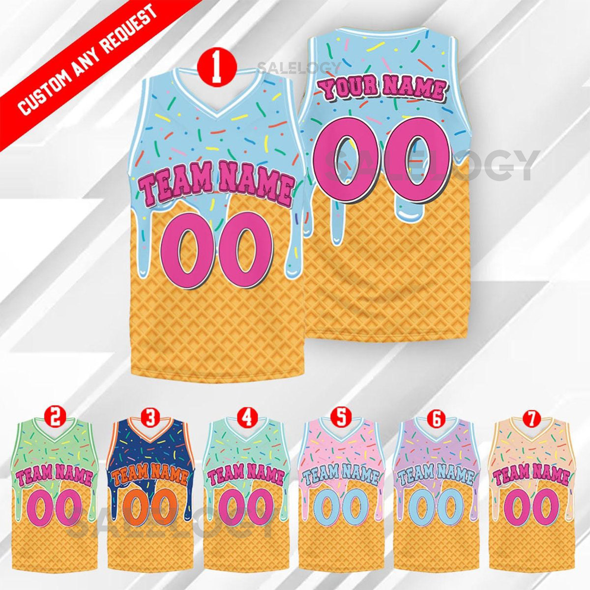 Customized Ice Cream Basketball Jersey for Men Women Kids Personalized Name Number Waffle Cone Shirt Sprinkles Team Basketball Uniform_202