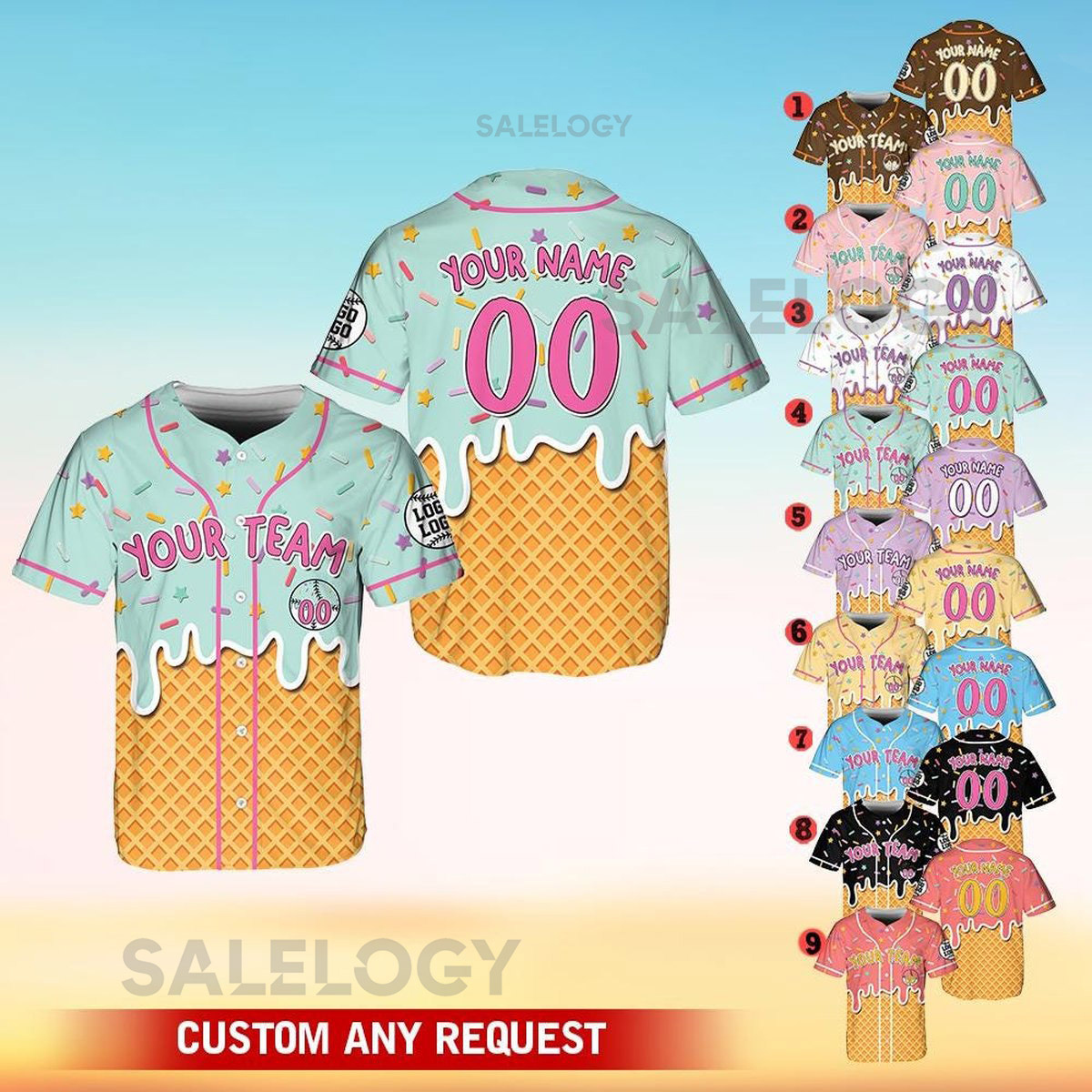 Personalized Ice Cream Baseball Jersey Custom Name Number and Logo Shirt Baseball Mama Jersey Ice Cream Baseball Jersey Matching Jerseys_166