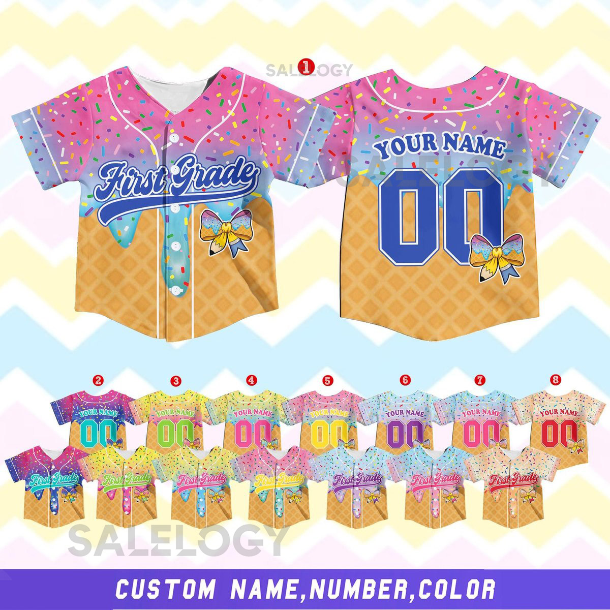 Custom Ice Cream Baseball Jersey Shirt for Kid Youth Adult Cute Name Number Team First Grade Shirt Personalized Back To School Jersey_5