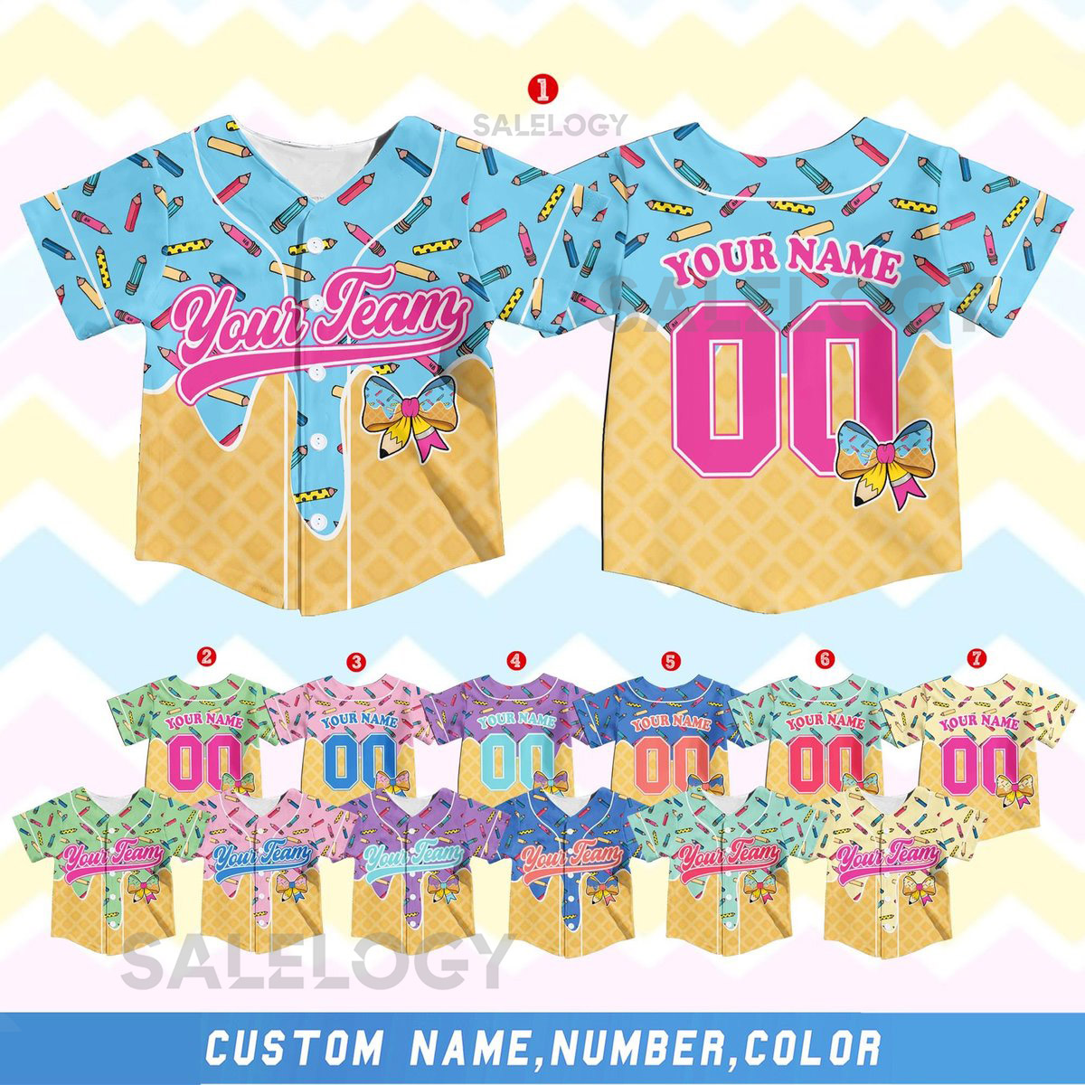 Custom Ice Cream Baseball Jersey Shirt for Kid Youth Adult Cute Name Number Team Shirt Personalized Birthday Outfit Back to School Jersey_6