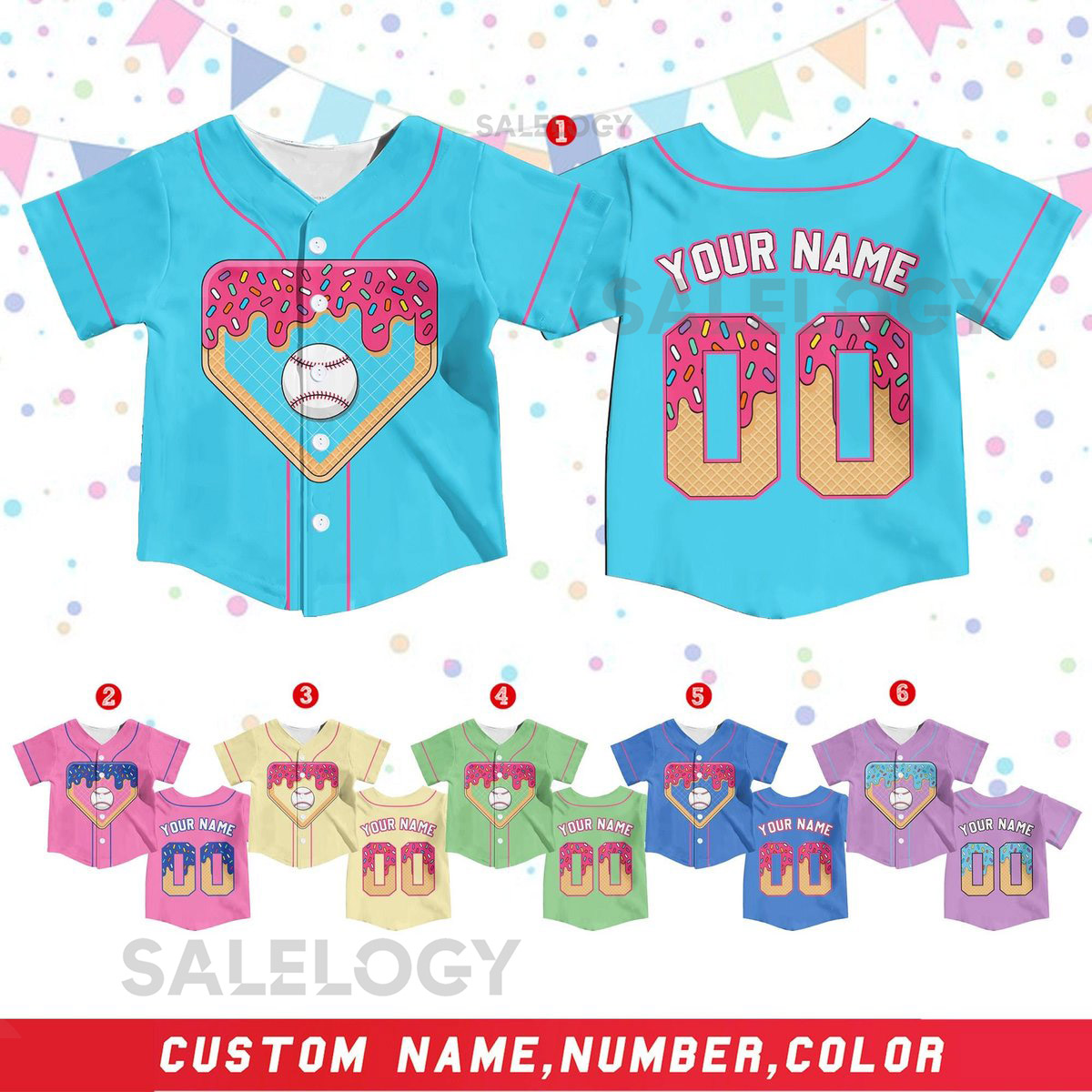 Personalized Ice Cream Baseball Jersey for Kid Youth Adult Custom Name and Number Shirt Ice Cream Baseball Jersey Sport Matching Jersey_169