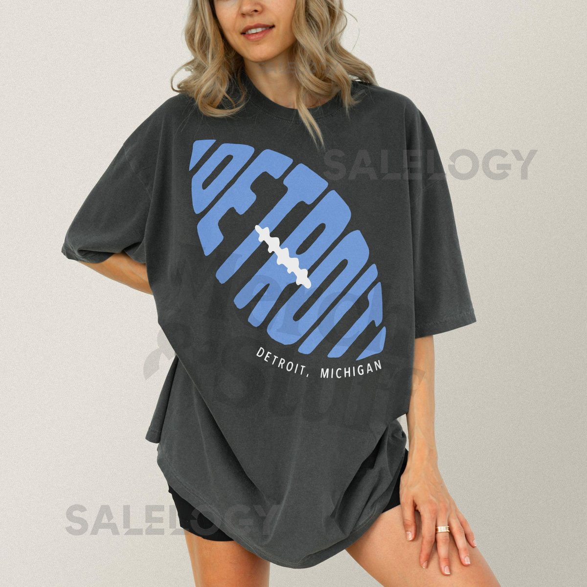 Detroit Football Graphic Tee Unisex Blue White Black DET Michigan Football Fan Apparel Retro Detroit Streetwear Game Day T-Shirt_110