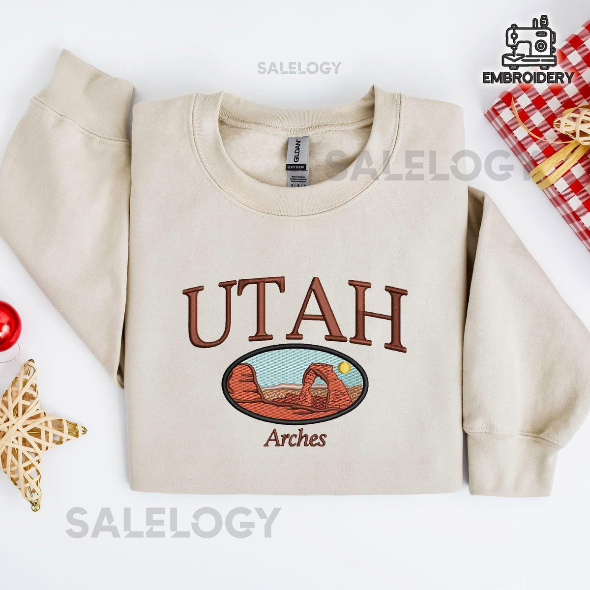 Utah Arches Embroidered Sweatshirt Delicate Arch Crewneck Gildan Unisex National Park Shirt Utah Souvenir Gift for Hikers_596
