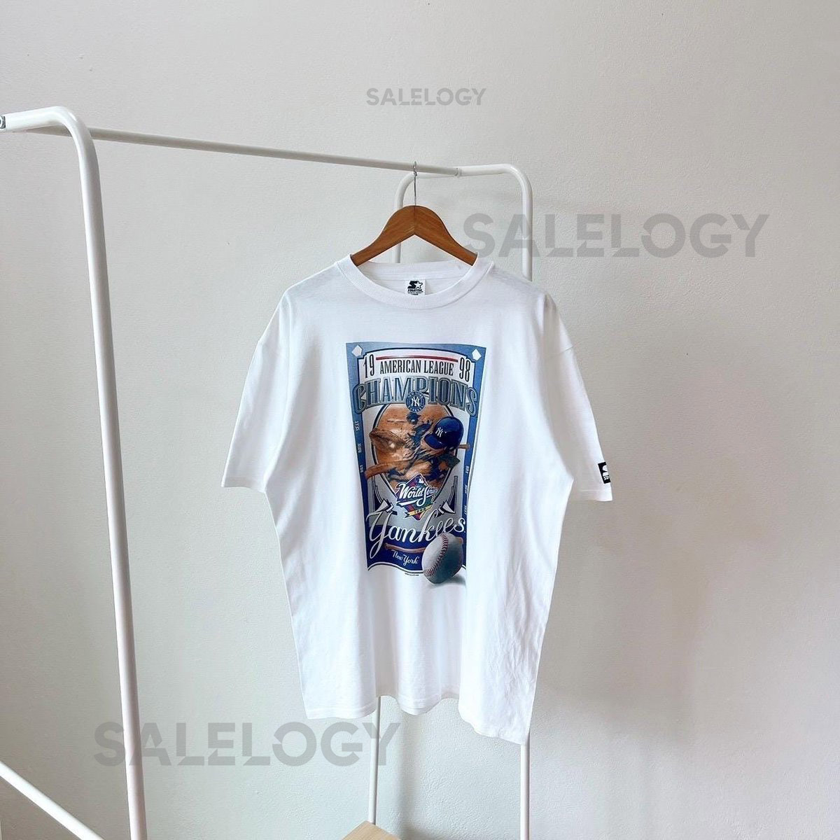 Vintage 90s New York Yankees 1998 MLB baseball Starter white t-shirt L_436