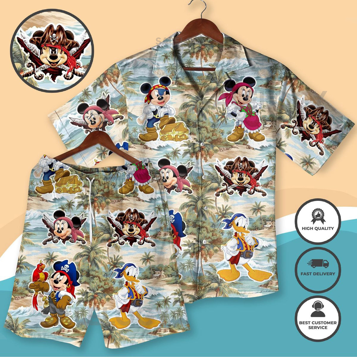 Pirate Mickey Friends Hawaiian Shirt Summer Outfit with Donald Minnie Tropical Summer Matching Set - Beach Shirt Hawaiian Shirt Men_212
