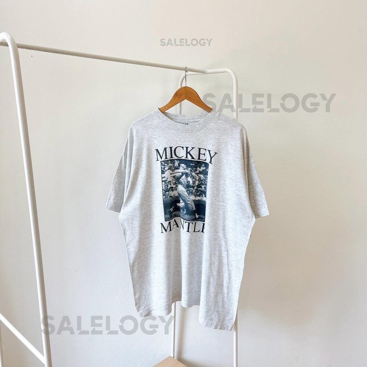 Vintage Mickey Mantle Yankees T-Shirt - 90s MLB Gray XXL_493