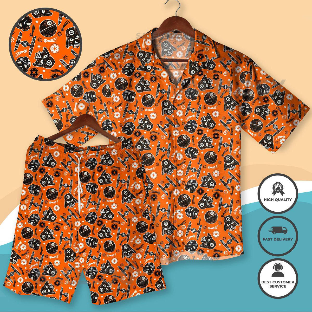 Halloween Orange Galactic Hawaiian Shirt Funny Sci-Fi Summer Shirt for Men Women Space Battle Themed Vacation Shirt Star - War Beachwear_106