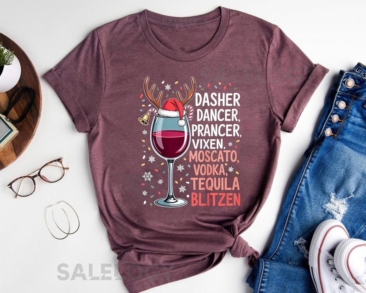 Funny Christmas Wine T Shirt Holiday Drinking Reindeer Tee_170