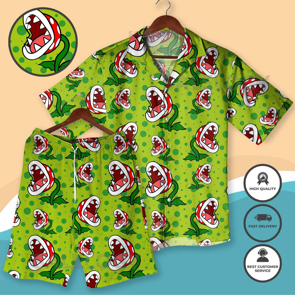 Funny Green Piranha Plant Shirt Super Mario Hawaiian Shirt Gamer Hawaiian Shirt Inspired by Classic Video Game Villain Piranha Plant Shirt_75