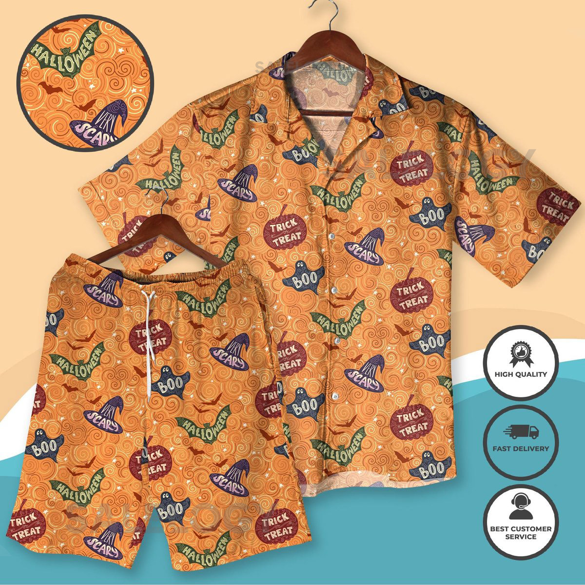 Halloween Hawaiian Shirt Funny Orange Trick or Treat Aloha Outfit Hawaiian Shirt Men Women Halloween Boo Scary Spooky Costume Lounge_93