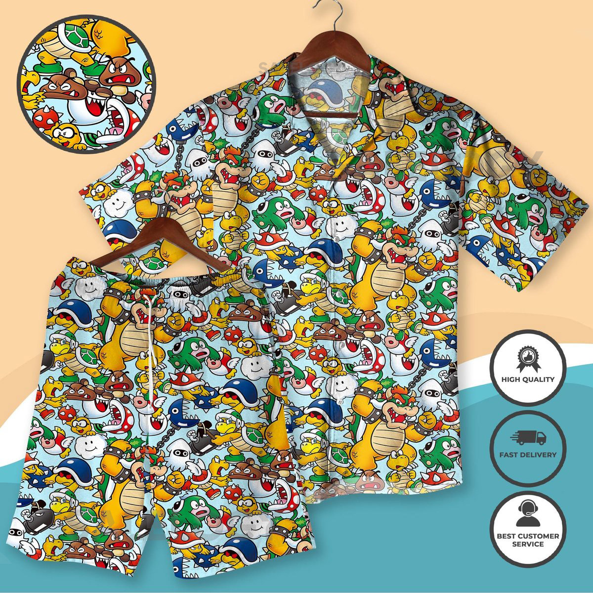 Super Mario Villains Hawaiian Shirt Shorts Funny Gaming Summer Outfit for Men Shirt For Gamer Funny Villains Hawaiian Shirt Beach Shirt_271