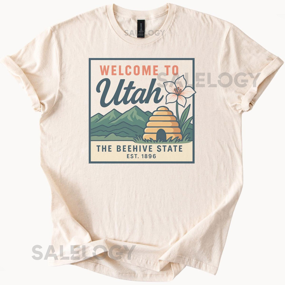 Utah Beehive State Graphic Tee Welcome to Utah T Shirt Mountain Scene Wildflower Short Sleeve Shirt Utah State Flower Beehive Design_597