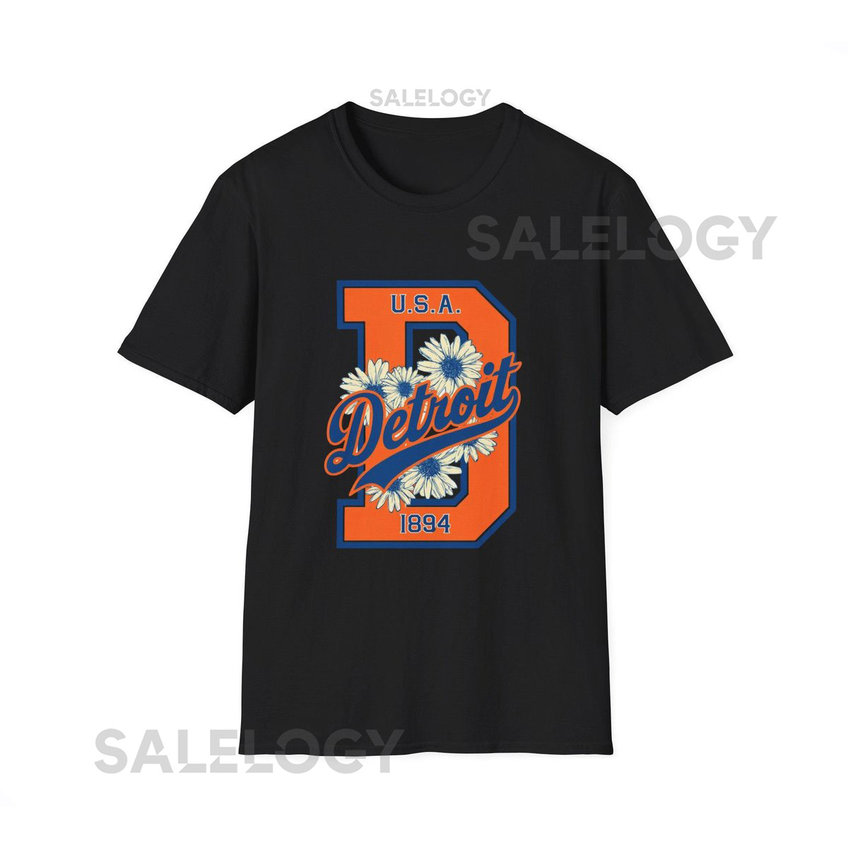 Detroit Floral D Unisex Softstyle T-Shirt Detroit Baseball Tee Vintage Detroit Shirt Flower City Shirt Detroit Gift Detroit Sports Tee_151