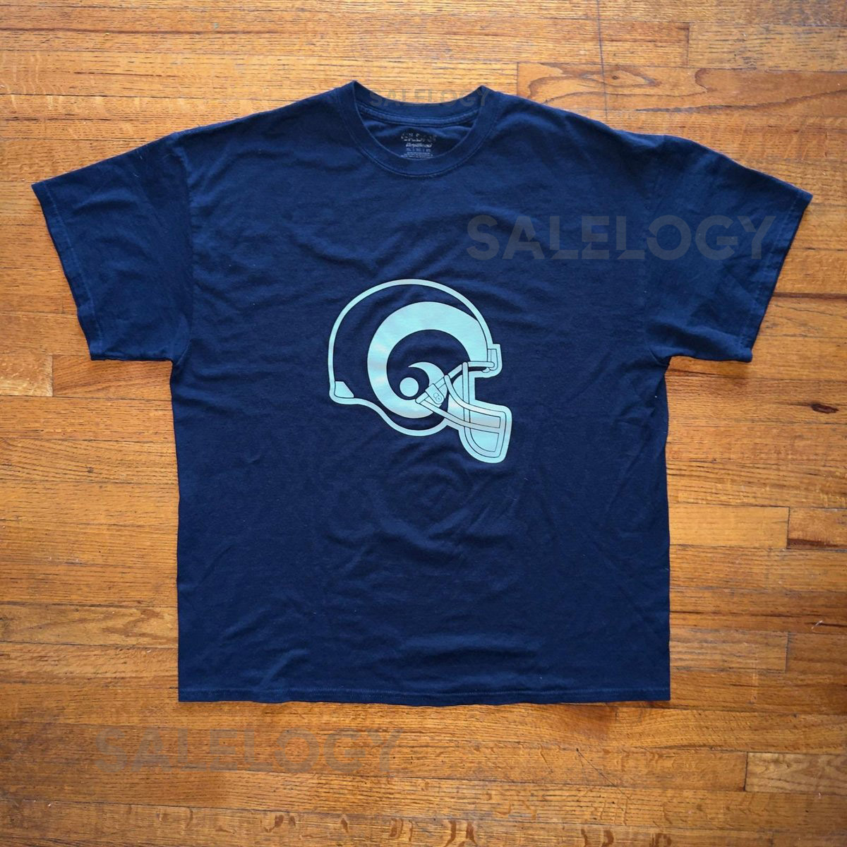 Men's Navy Blue Rams Football Helmet Graphic Print T-Shirt XL_620
