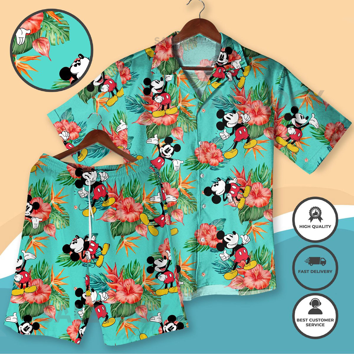 Mickey Mouse Hawaiian Shirt Set Tropical Floral Matching Outfit for Beach Shirt Mickey Cruise Shirt Family Vacation Shirt Mickey Shirt_179