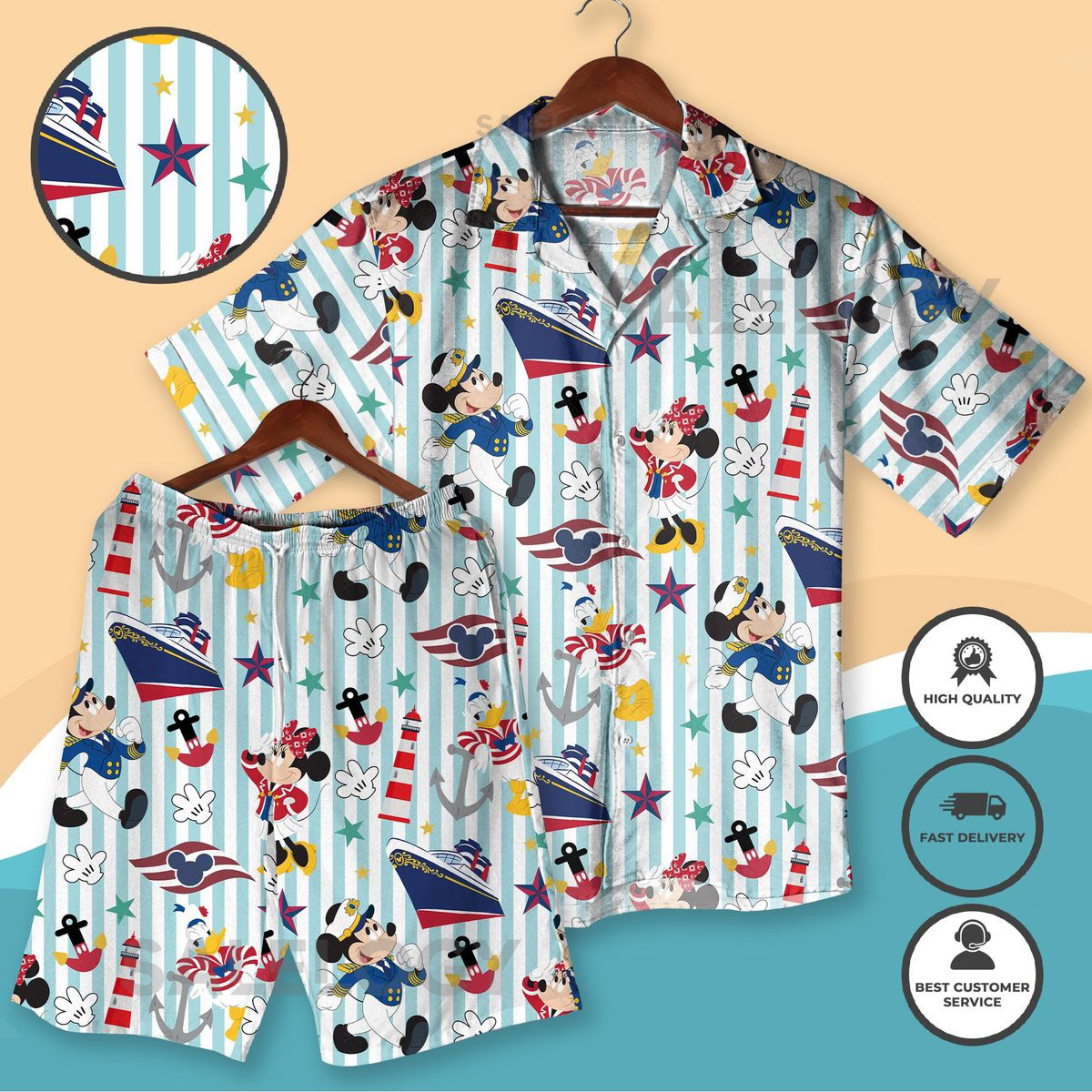 Mickey Cruise Hawaiian Shirt Castaway Cay Mickey Minnie Outfit Summer Beach Vacation Shirt Shorts for Men Cruise Wear Set Beach Shirt_145