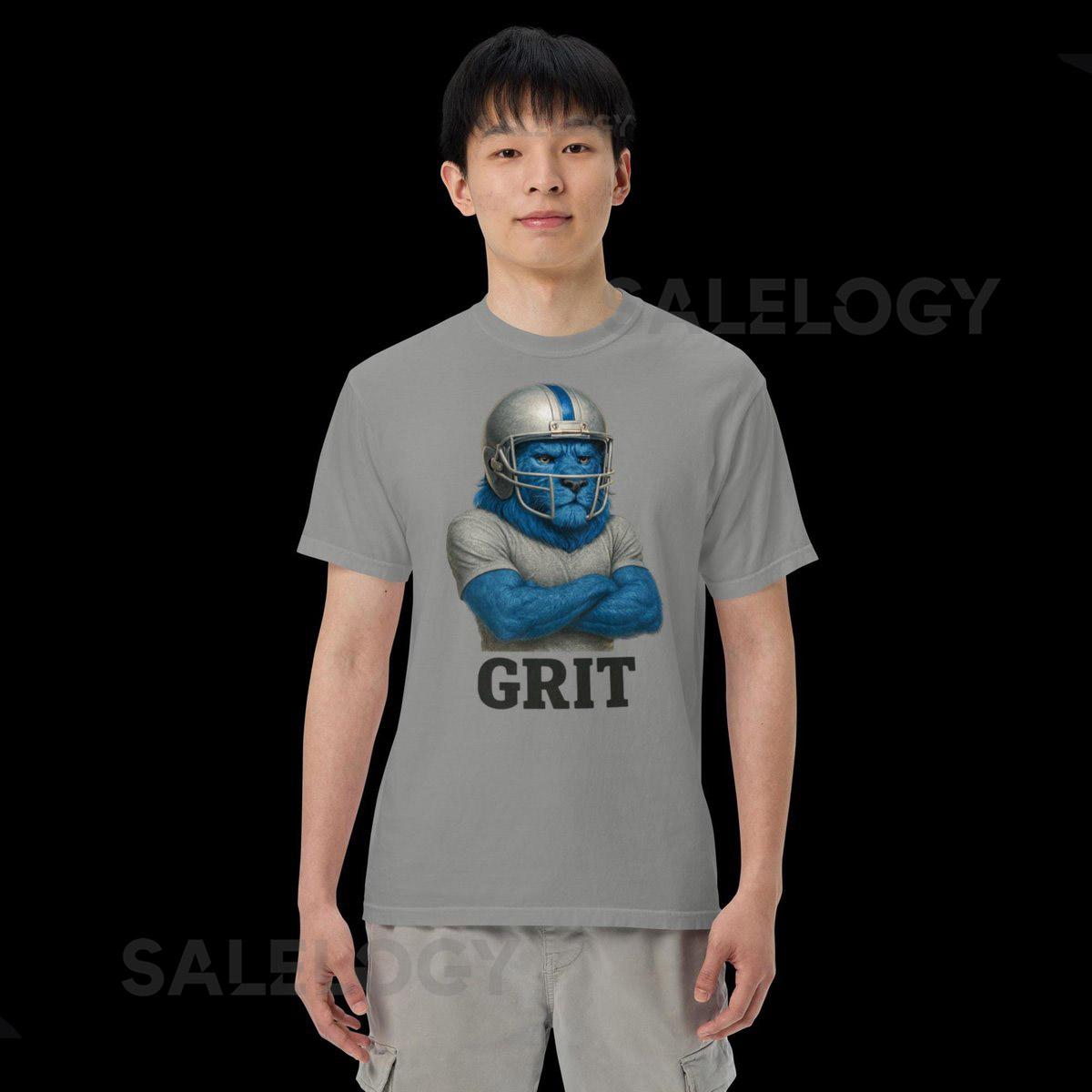 Blue Lion Football Grit T-Shirt Detroit Pride 313 Inspired Sports Tee Unisex garment-dyed heavyweight t-shirt_37