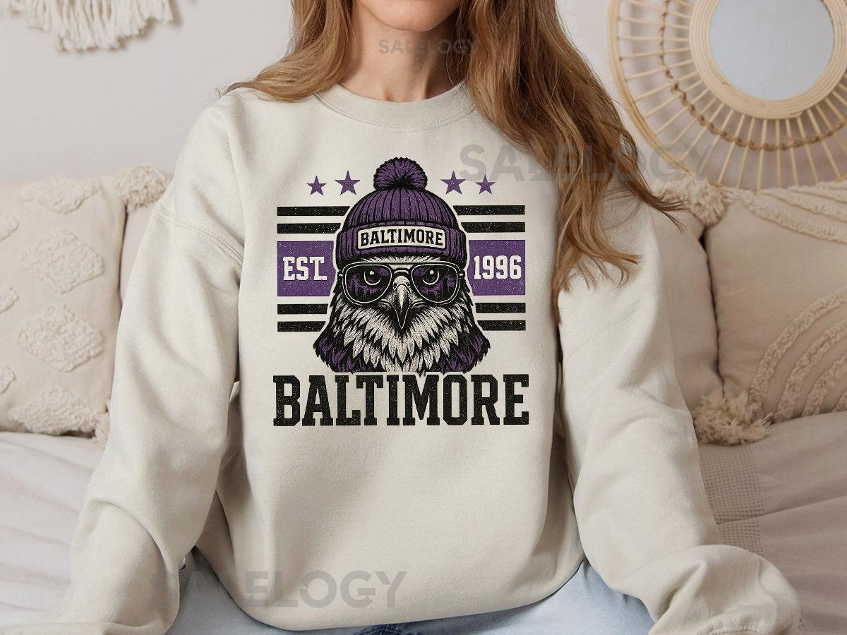 Baltimore Football Sweatshirt Ravens Crewneck Sweatshirt Game Day Hoodie Baltimore Fan Sweatshirt City Name Sports Shirt Baltimore Gift_69