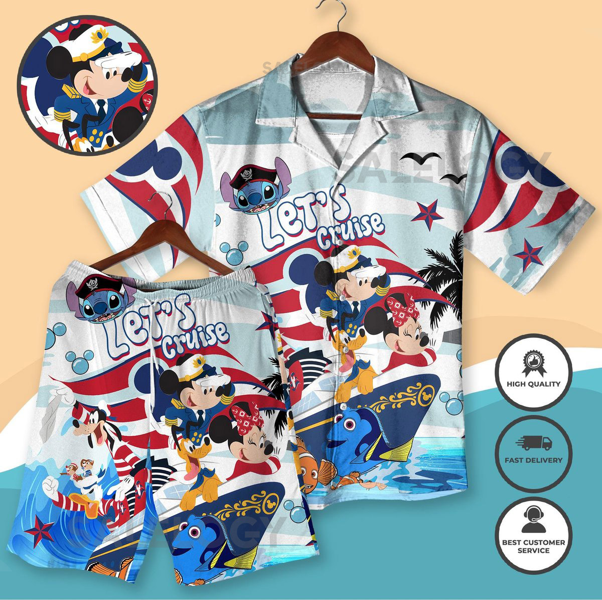 Mickey Cruise Hawaiian Shirt Castaway Cay Mickey Minnie Outfit Summer Beach Vacation Shirt Shorts for Men Cruise Wear Set Beach Shirt_146