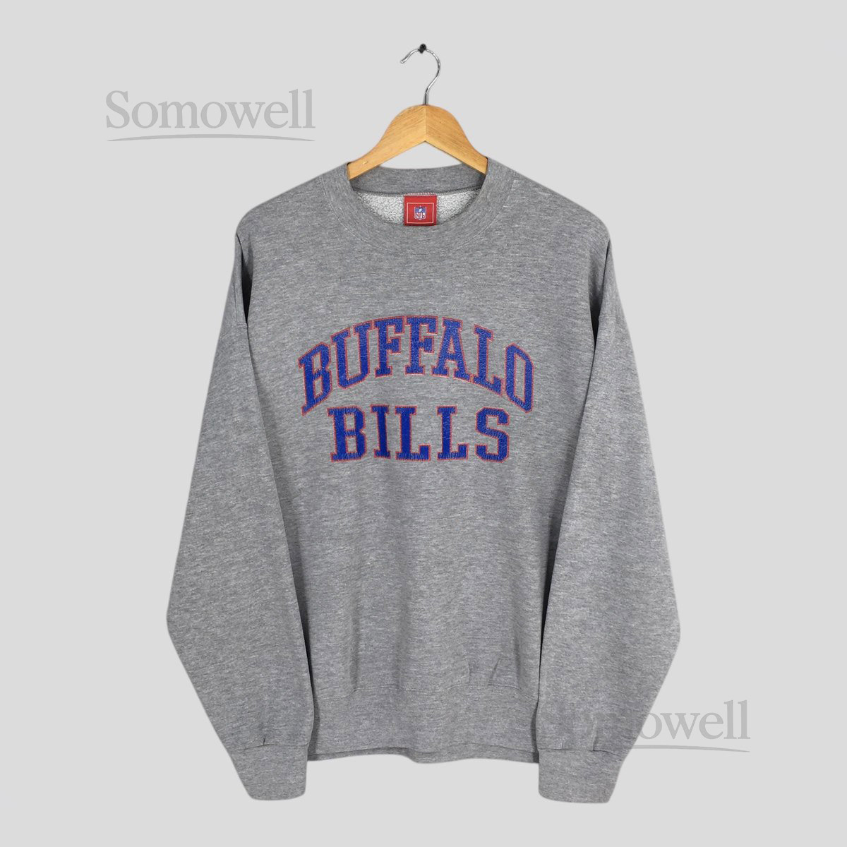 Vintage Buffalo Bills NFL Gray Sweatshirt 2XLarge Buffalo Bills Printed Spell Out Crewneck Buffalo Bills American Football Sweater Size 2XL_4