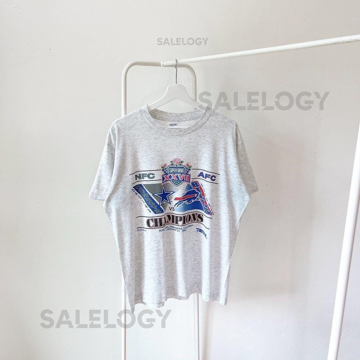 Vintage 90s Dallas Cowboys Vs Buffalo Bills 1993 NFL Trench gray t-shirt L_509