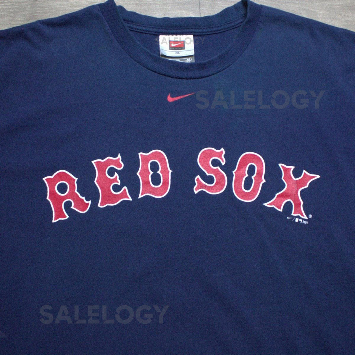 Nike Team Boston Red Sox Mens XL T-Shirt Center Swoosh Y2K Navy Blue Vtg 2004_483
