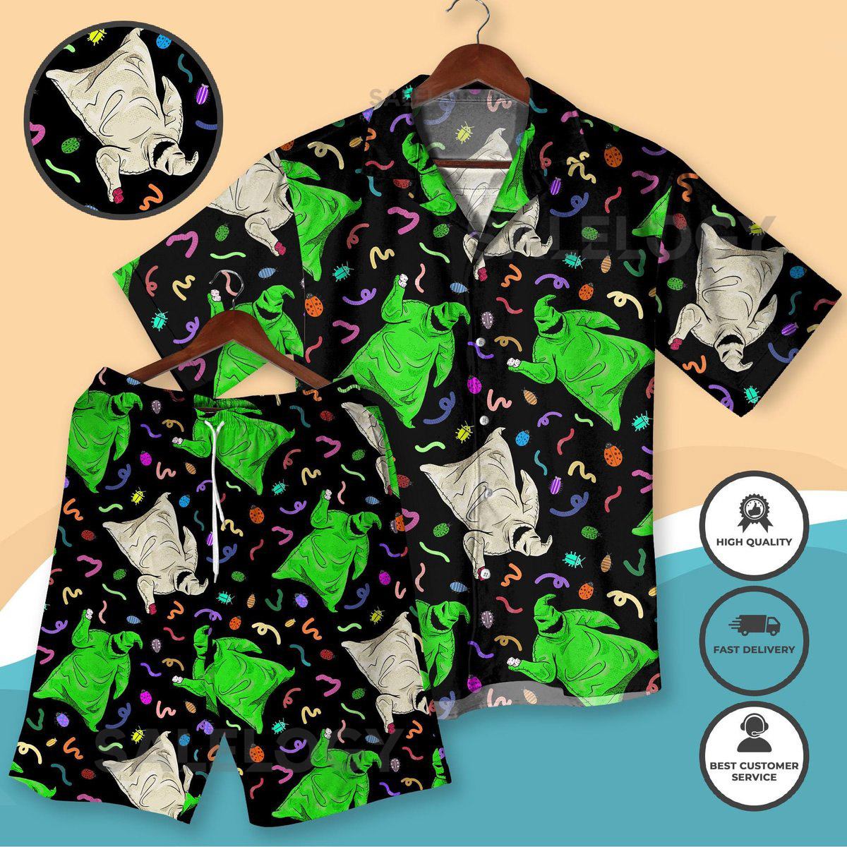 Halloween Oogie Boogie Hawaiian Shirt Set Christmas Outfit Halloween Unisex Aloha Shirt Shorts Spooky Season Summer Shirt Oogue Shirt_105
