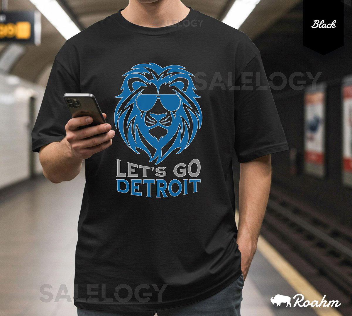 Detroit Lion Head T-Shirt Fan Gear Tee - Let's Go Detroit_184