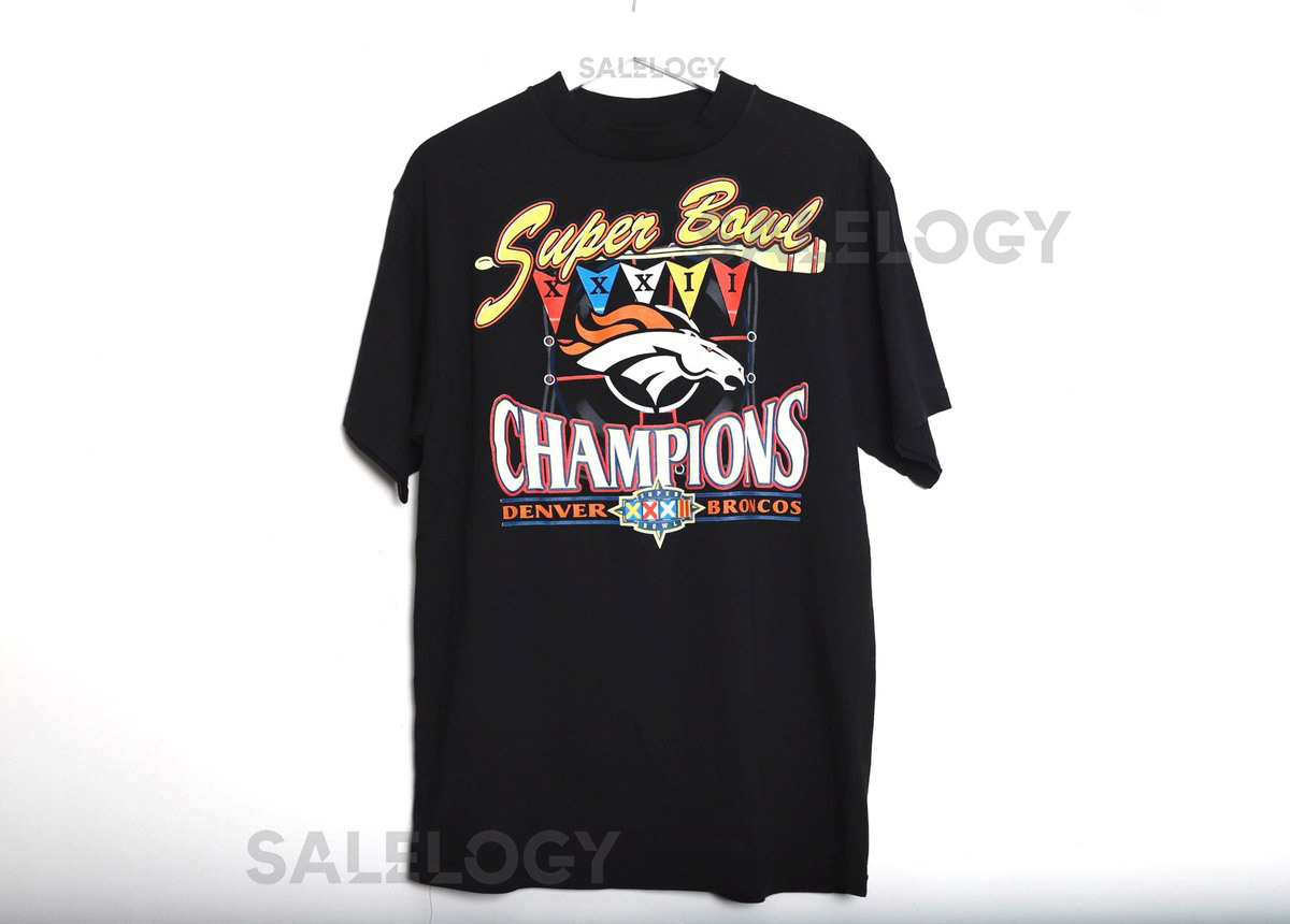 vintage DENVER BRONCOS nfl football SUPER Bowl black short sleeve vintage t-shirt Super Bowl 32 1998 football shirt - Free Shipping U.S.A_585