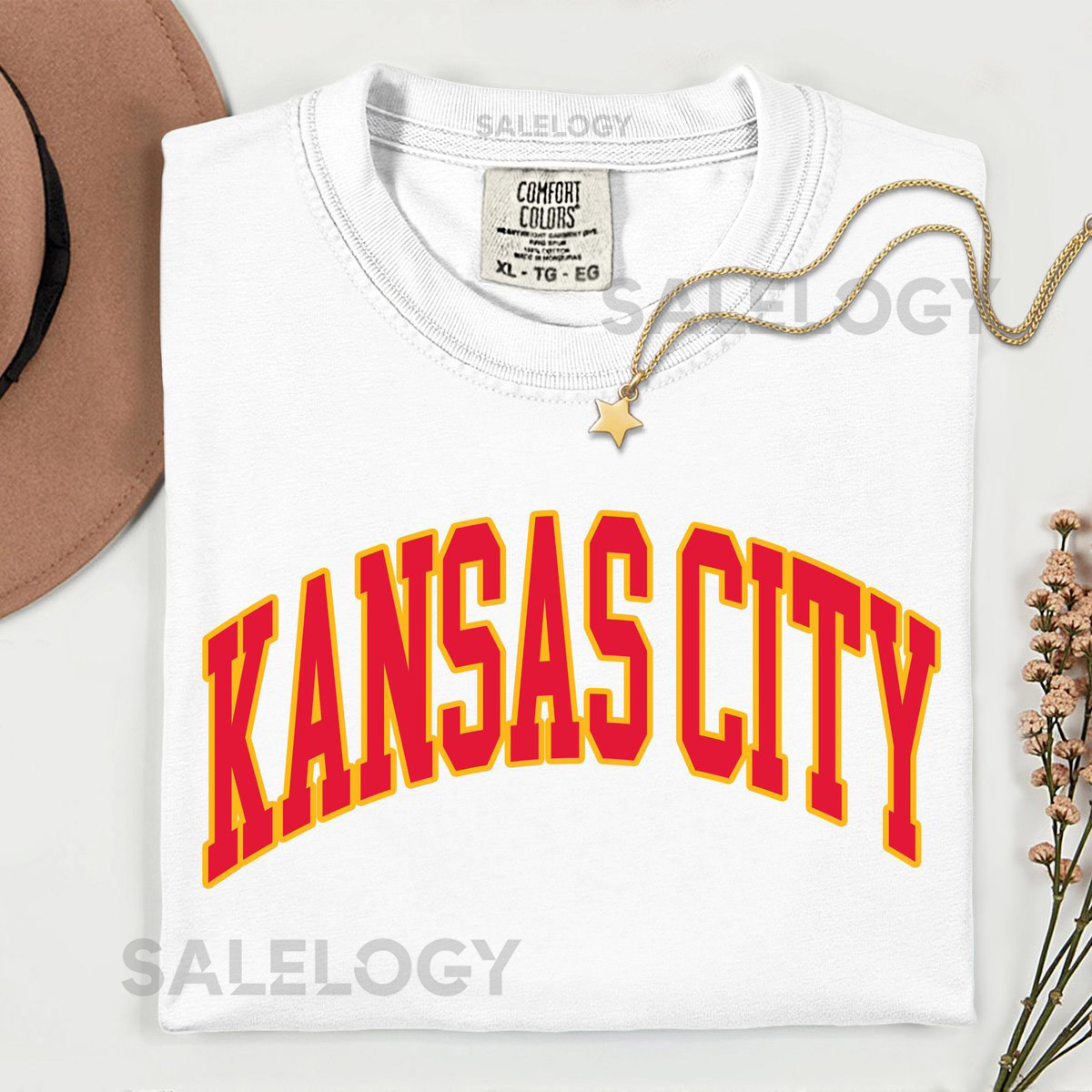 Kansas City Football T-Shirt Comfort Colors Sweatshirt KC Pride Apparel Football Fan Gift Red and Gold Trendy KC Design_45