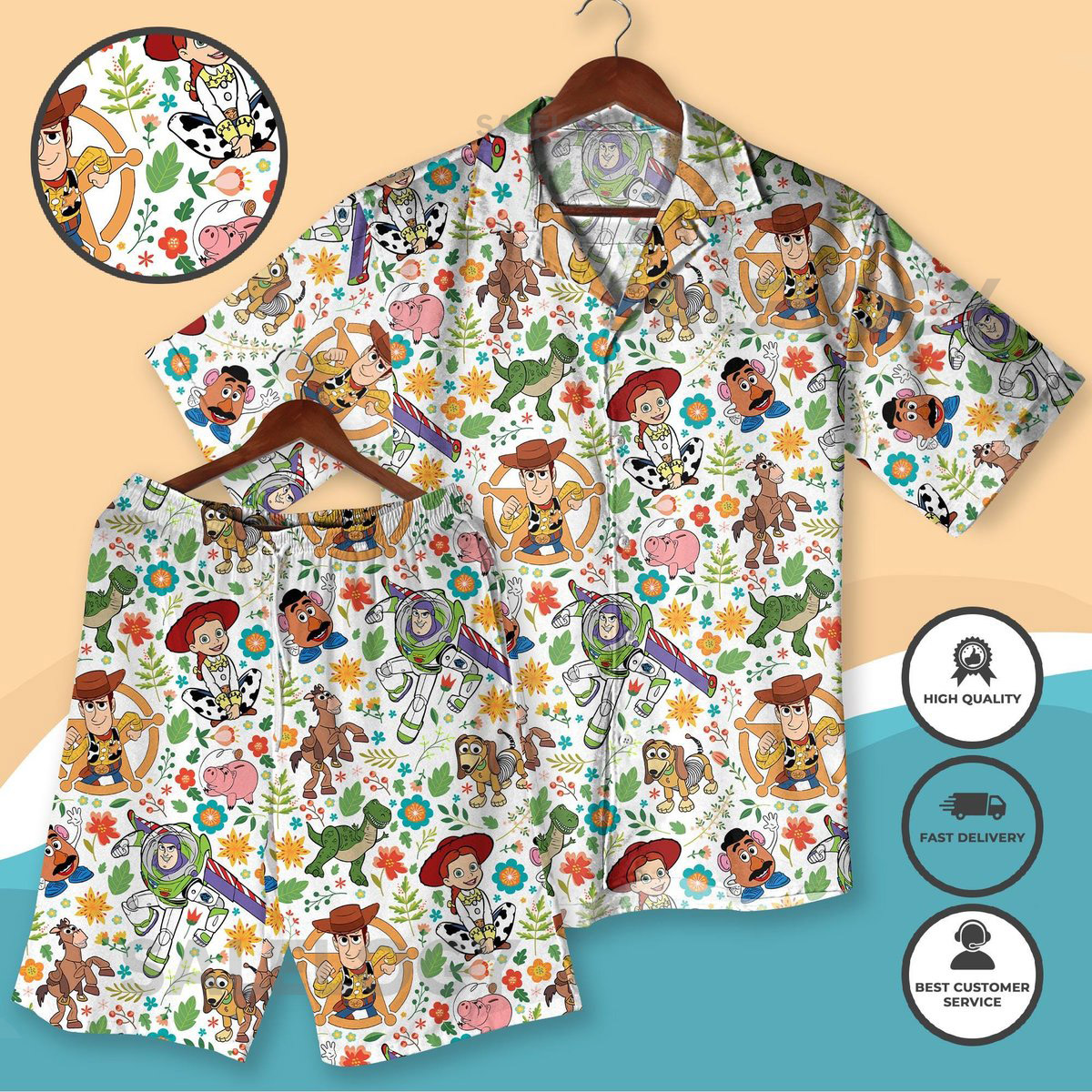 Toy Matching Shirt and Shorts Fun Cartoon Loungewear for Adults Buzz Woody Rex and Friends 3D All Over Print Shirt_280
