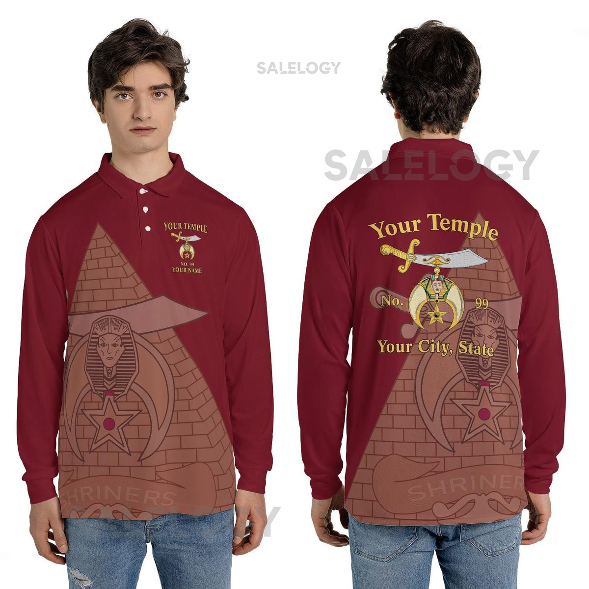 Custom Name Temple Shriners Noble Ancient Long Sleeve Polo Shirt S-5XL_209