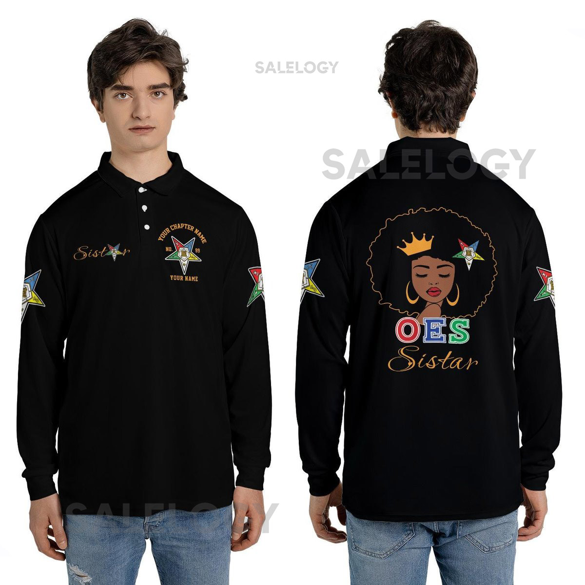 Customized OES Sistar Custom Order of the Eastern Star Long Sleeve Polo Shirt S-5XL_452