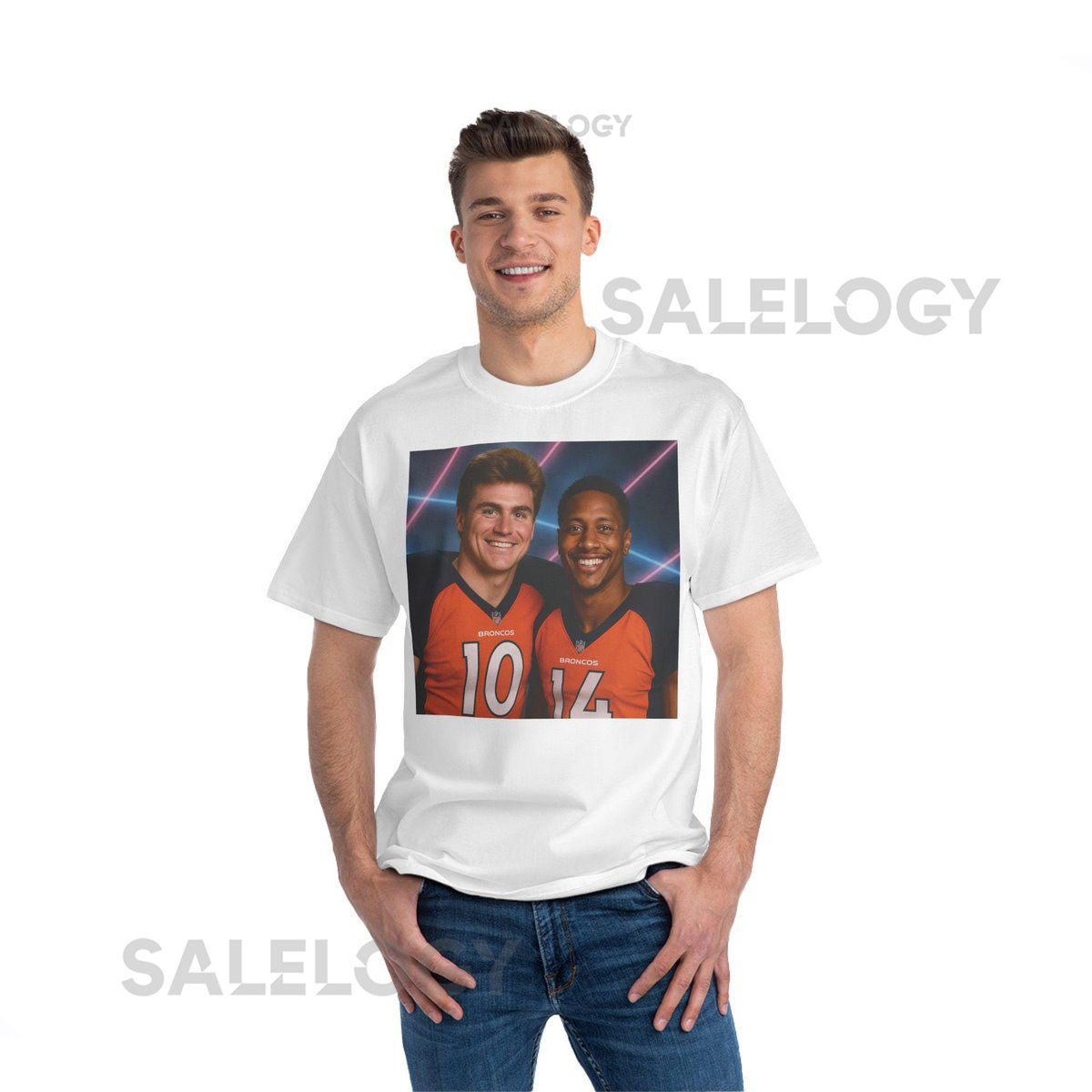 Retro Football Fan T-Shirt Vintage Broncos Courtland Sutton and Bo Nix 80s Photos Denver_443