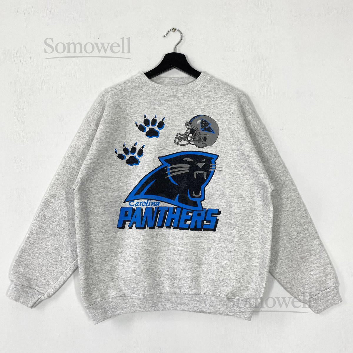 Vintage 90s Carolina Panthers Sweatshirt Crewneck Pullover Sportswear NFL Carolina Panthers Print Logo Grey Medium_939