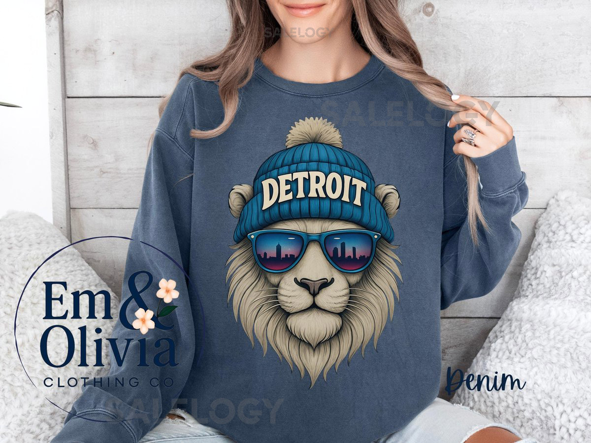 Detroit football crewneck sweatshirt detroit Lions mascot Michigan game day fan gift unisex soft cotton-polyester cozy style_104