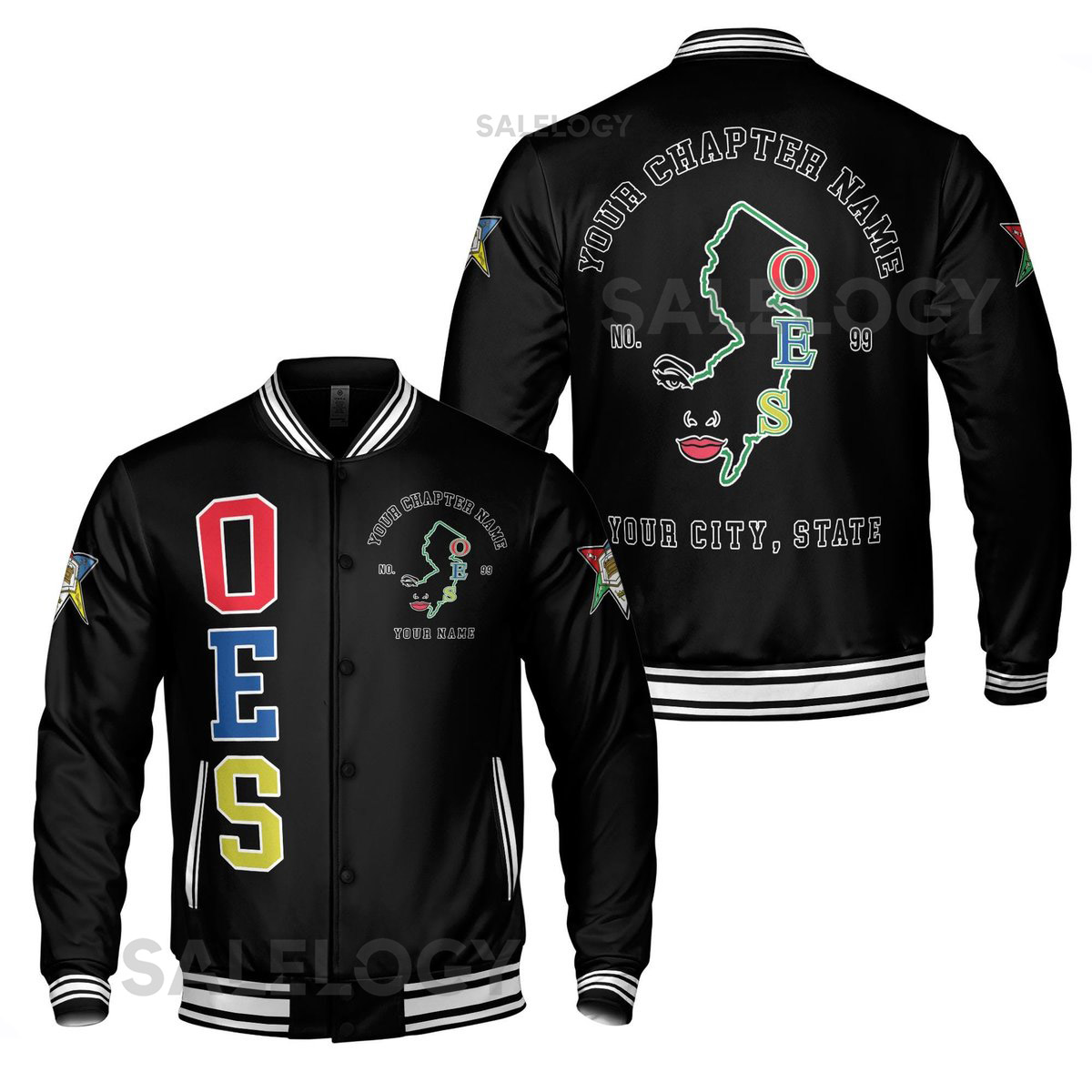 Personalized Order of The Eastern Star OES City State Map Line Varsity Jacket S-5XL_108