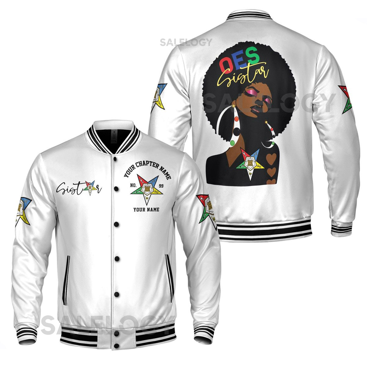 Personalized OES Sistar Order of The Eastern Star Pentagon down Varsity Jacket S-5XL_107
