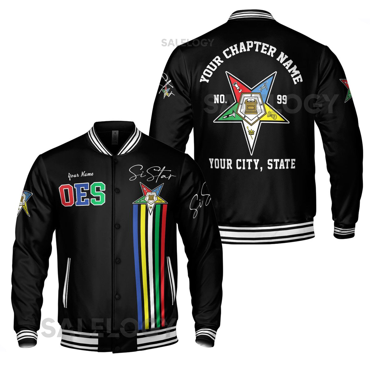 Personalized OES Pentagon Down Order of Eastern Star Sistar Varsity Jacket S-5XL_106