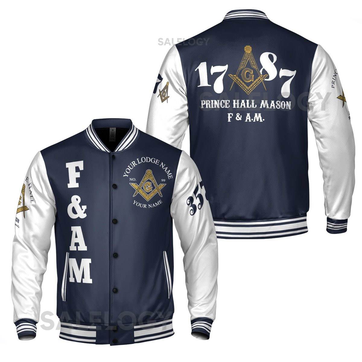 Customized Prince Hall Mason FAM 1787 Freemasonry Varsity Jacket S-5XL_78